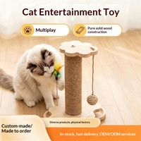 Tiang Garukan Kucing Kayu Solid Sisal Multifungsi Pohon Kucing Kecil Mainan Kucing Tahan Lama Papan Garukan Hemat Tempat Karton Lucu