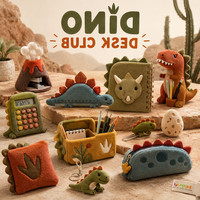 Ensemble de peluches de dinosaures personnalisées pour le bureau, poupée en peluche de dessin animé avec porte-crayons et carnet pour enfants, cadeau de papeterie