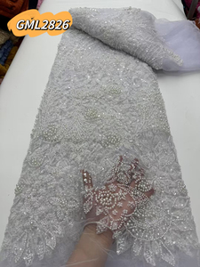 Inmyshop dày ren Sequins Thêu 3D đính cườm vải tuyn hoa phi vải lưới bán buôn sequin ren vải đám cưới màu vàng - Product Image 2