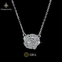 Ensemble collier et boucles d'oreilles en argent sterling avec fleur de camélia sertie de diamants en moissanite vintage certifiés GRA