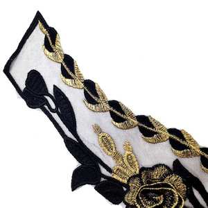 Netstof Borduurwerk Kant Nepkraag Zwart En Goud Corsage Stuk 3d Kraag Stuk Mode Borst Kant Doek Pasta Accessoires - Product Image 5
