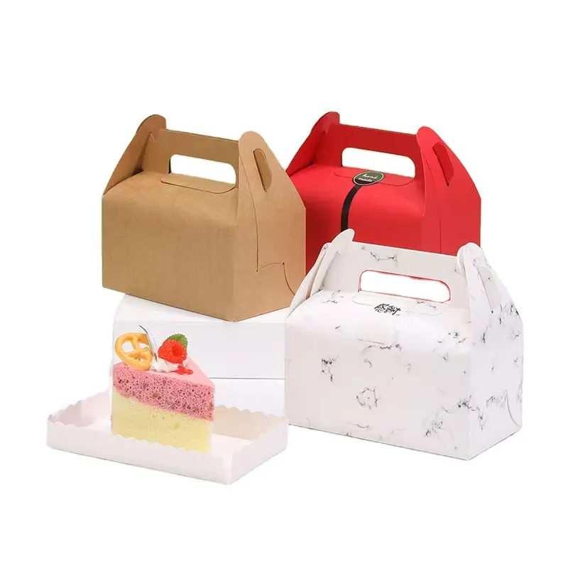Customized Donut Mini Cake Pie Slice Dessert Food Take Away Paper Packaging Box with Handle