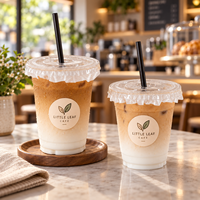 Gobelets en plastique PET transparent de 98 mm avec couvercles, logo personnalisé imprimé, emballage jetable pour café glacé, thé au lait, soda, eau, boissons