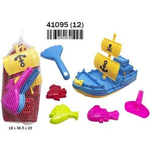 Pirate Ship Beach Toy Set 18x36.5x19cm With Shovel Mold And Net Bag For Kids Sand Play - Product Image 3
