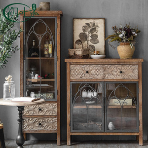 American Country Style Carved Sideboard 98x40x108cm <b>Storage</b> Living Room Cabinet Kitchen Furniture - Product Image 1