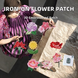 Wholesale 3D Iron-On <b>Sunflower</b> Lily Lotus Plum Blossom Patches Canvas Fabric Machine Woven <b>Embroidered</b> Flowers for Clothing - Product Image 2