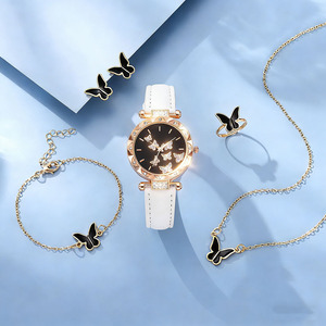 <span class=keywords><strong>Set</strong></span> di 5 Pezzi in Acciaio Inossidabile: Orologio da Donna, Anello a Farfalla, Collana, Orecchini, Bracciale con Zirconi, Orologio Casual Senza Scatola - Product Image 6