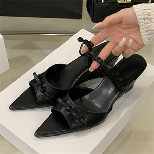 2025 Customized Factory Women's Elegant Pointed Toe <b>Red</b> Leopard Print Wedge High Heel Sandals Anti-Slip for Spring Season - Product Image 5
