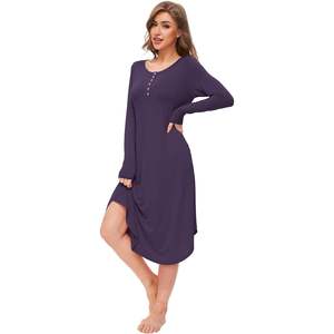 Chemise de nuit personnalisée pour femme en viscose à manches longues et col rond avec poches – Robe de nuit douce - Product Image 3