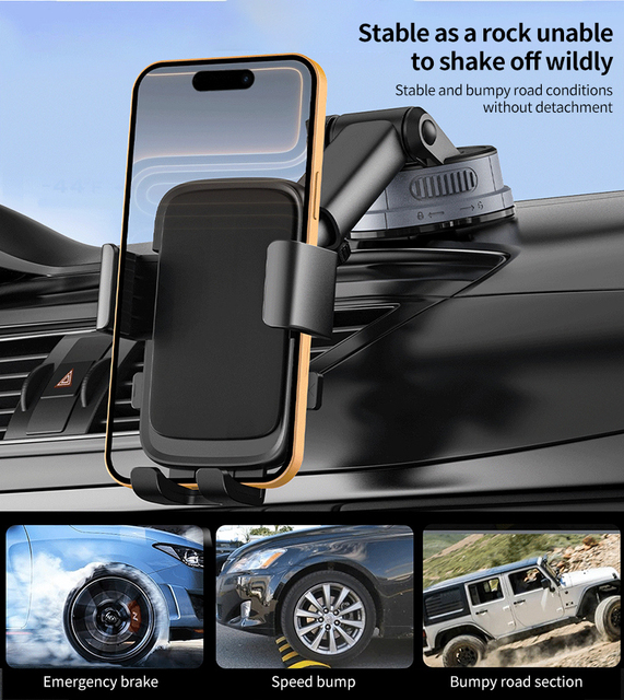 Vacuum Suction Car Phone Mount, 360° Adjustable Extending Holder for Dashboard & Windshield, Universal for Android Smartphones