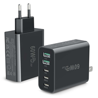 Chargeur rapide HNT 60W GaN 5-en-1 PD3.0 QC, chargeur mural 3 ports Type-C 2 ports USB-A, adaptateur de voyage portable, source d'usine pour smartphone