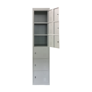 Casier métallique à six compartiments avec trois étagères, serrure à clé, poignée encastrée, montage au sol, unité de rangement durable assemblée - Product Image 1