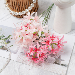 Fleur artificielle en soie de lys araignée à 3 têtes, nouveau style chinois, décoration douce pour cour, accessoire de photographie de style ancien, mariage, fête - Product Image 5