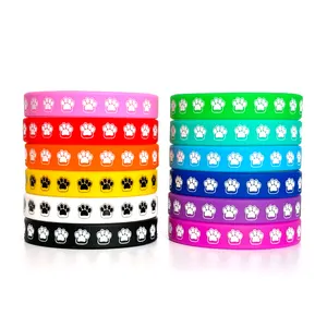 Pulsera de silicona personalizable, pulsera de fiesta para mascotas, patrón de pata de gato mascota, pulsera de goma, pulsera de fiesta para gatos