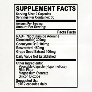 OEM ODM NAD+ Complex GMP Halal 60 Cápsulas con CoQ10, Resveratrol y Extracto de Semilla de Uva, 300mg por Porción - Product Image 4