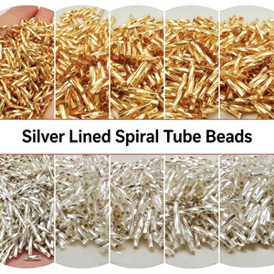 10 g / Sachet Vente en gros Perles spirales en verre tube dorées et argentées avec doublure argentée pour bracelets, boucles d'oreilles, couture, bijoux DIY et artisanat - Product Image 1