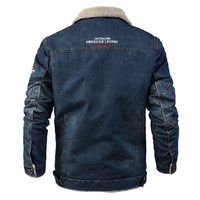 Veste d'hiver décontractée pour homme en jean, col en cuir de mouton brodé, doublure polaire épaisse, coupe ample, grande taille