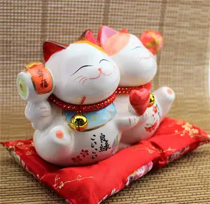 Feng Shui เซรามิค Maneki Neko Lucky Cat Coin Bank สำหรับความมั่งคั่งตกแต่งบ้านส่วนธุรกิจของขวัญ