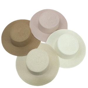 Wholesale Elegant <b>Flat</b> Top Boater Paper <b>Hat</b> for Women Wide Brim Summer Sun Cap Custom Paper Beach Fishing Image Style Panama <b>Hat</b> - Product Image 2