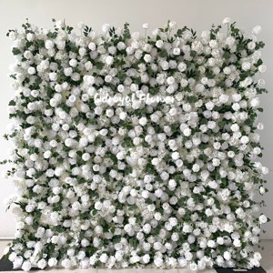 Pared de Flores Artificiales Blancas Frescas y Verdes Suaves, Fondo Minimalista para Propuesta de Matrimonio, Arreglo de Boda, Escenario - Product Image 5