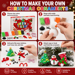Kit d'artisanat en argile à séchage à l'air pour Noël, vente en gros, 5 ornements DIY, bonhomme de neige, sapin, chaussette, ensemble cadeau de Noël OEM pour enfants - Product Image 5