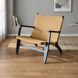 Chaise longue de jardin en teck tressé de style scandinave nordique avec accoudoirs en corde pour balcon, patio, salon et café - Product Image 4