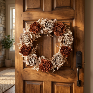 Corona de Flores Rústica Hecha a Mano, Arreglo Floral Decorativo Redondo para Boda, Paquete Individual Sin Iluminación - Product Image 6