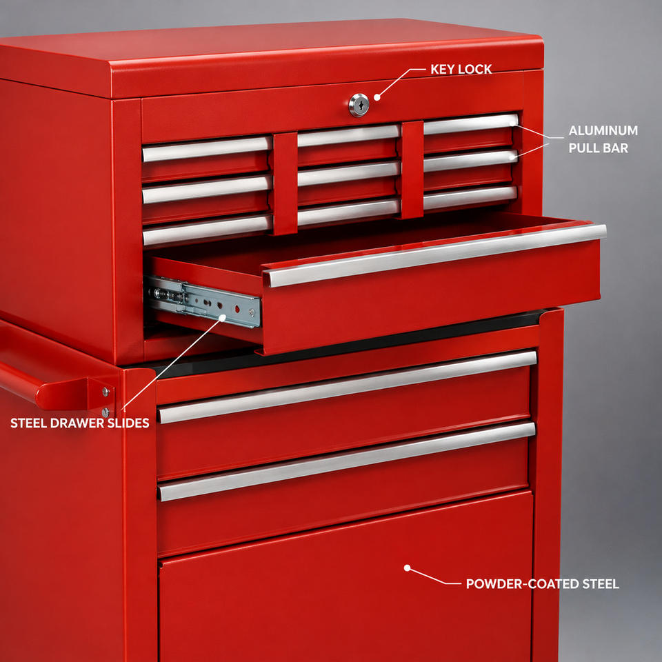 Tool Trolley Cabinet on Wheels Mobile Tool Chest 9 Drawer Aluminum ...