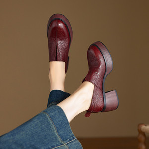 <span class=keywords><strong>Mocassini</strong></span> Casual Cialisa Autunno 2025, Scarpe da <span class=keywords><strong>Donna</strong></span> in Vera Pelle di Alta Qualità, Vintage <span class=keywords><strong>con</strong></span> Punta Rotonda, Slip-On <span class=keywords><strong>con</strong></span> <span class=keywords><strong>Tacco</strong></span> Alto e Grosso - Product Image 3