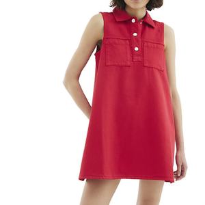 Nuevo Vestido Informal de Mezclilla sin Mangas con Logotipo Personalizado, Vestido Mini Tipo Polo con Bolsillos en el Pecho para Mujer - Product Image 1