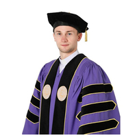 Robes de Remise de Diplôme Doctorat de Luxe en Promotion, Toge de Remise de Diplôme PhD avec Capuche et Toque