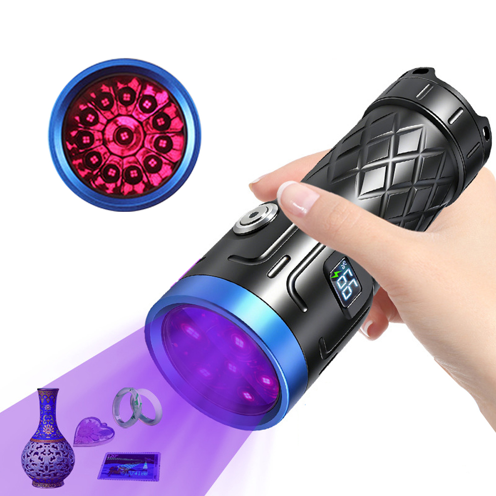Powerful 12LED 240W 365nm UV Black Light LED Flashlight USB Rechargeable Ultraviolet Blacklight Torch NDT ZWB2 Filter UV Lamp