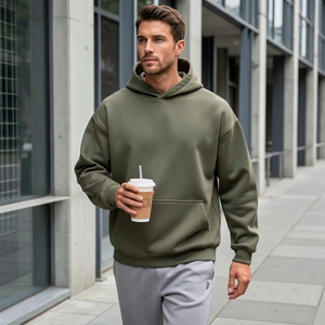 Sweat-shirts à capuche oversize pour la gym, fabrication Bangladesh, 500 pièces, vert olive, épaules tombantes, poids lourd, manches classiques, tricoté, hiver - Product Image 4