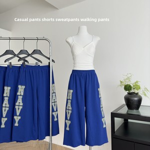 <span class=keywords><strong>Pantaloni</strong></span> Casual Estivi da Donna Stile Hyuna, Blu, Larghi, a Vita Alta Elasticizzata, Taglio Corto, Vintage - Product Image 1