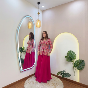 Superbe Ensemble de Soirée pour Femme : Haut en Soie, Sharara, Plazzo et Dupatta avec Broderie de Paillettes – Séchage Rapide, Infroissable, Toutes Saisons - Product Image 1