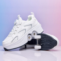 Chaussures à roulettes double fonction avec 4 roues pliables pour usage domestique et urbain, tige respirante, vente en gros