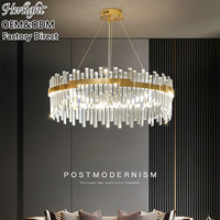 Lustre rond moderne en bande de cristal avec cadre en acier doré, lampe suspendue glamour pour hall d'hôtel, villa, salle de banquet, foyer, escalier, OEM ODM
