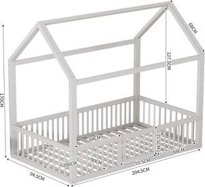 Maison d'arbre pour enfants <span class=keywords><strong>Lit</strong></span> en bois simple pour enfants 90X200 cm Base à latte blanche avec barrière de garde-robe et marches Cabine pour enfants - Product Image 2