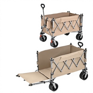 Extra Large Folding Camping Wagon Heavy Duty Outdoor 150KG Capacity Rear Opening Tailgate Black/<b>Khaki</b> 600D Oxford Fabric Canvas - Product Image 1