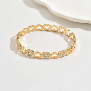 18K <strong>Gold</strong> Plated Stainless Steel <strong>Bracelet</strong> for Women Secure Clasp with Mother of <strong>Pearl</strong> and Zircon Accents Fashionable Bangles - Product Image 5