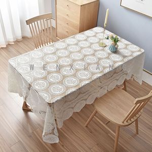 Wenxiang Crocheted Lace <b>Tablecloth</b> Rectangle Beige Home Decor Table Cover - Product Image 1
