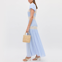 Robe d'été romantique Wisrise Fashion Factory sur mesure pour femme, style vintage floral, manches courtes bouffantes, col carré, empiècements en dentelle, coupe trapèze