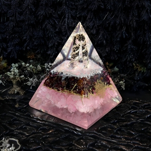 New Arrival 2024 Handmade Eco-Friendly Orgone Pyramid Love Rose Quartz Garnet Chips Rhodonite 90-70mm Bulk Crystal <b>Orgonite</b> Mien - Product Image 1