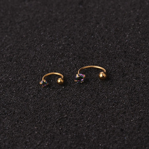 Orecchini classici in acciaio inossidabile a forma di C con sfera a zircone con cartilagine a doppio foro Piercing all'orecchio - Product Image 6