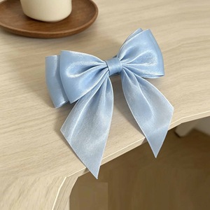 Pinza para el cabello con lazo de satén perlado de estilo japonés y coreano de alta gama, horquilla larga con cinta en la parte posterior de la cabeza, elegante. - Product Image 1