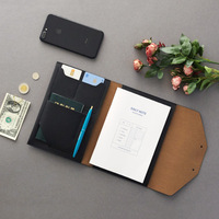 Diseño simple PU cuero sobre cierres carteras Carpeta para documentos botón de metal Padfolio