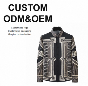 秋冬高品質コットンカジュアルシャツ男性用3Dデジタルプリント刺繍長袖ワーク春用しわ防止 - Product Image 2