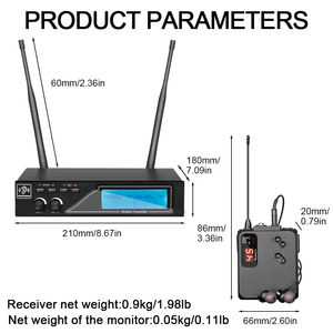 Système de monitoring intra-auriculaire sans fil JR22 à 2 canaux avec récepteur pour la scène - Prix usine - Product Image 2
