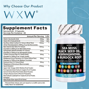 Cápsulas de Aceite de Semillas Negras, Musgo Marino, Ashwagandha y Raíz de Bardana WXW, 120 Unidades, Suplemento Energético para Hombres, Apoyo Dietético Natural - Product Image 4