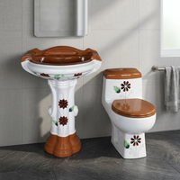 WC monobloc moderne de couleur rose Vitrossa Design avec lavabo sur pied, ensemble de salle de bain en céramique sanitaire